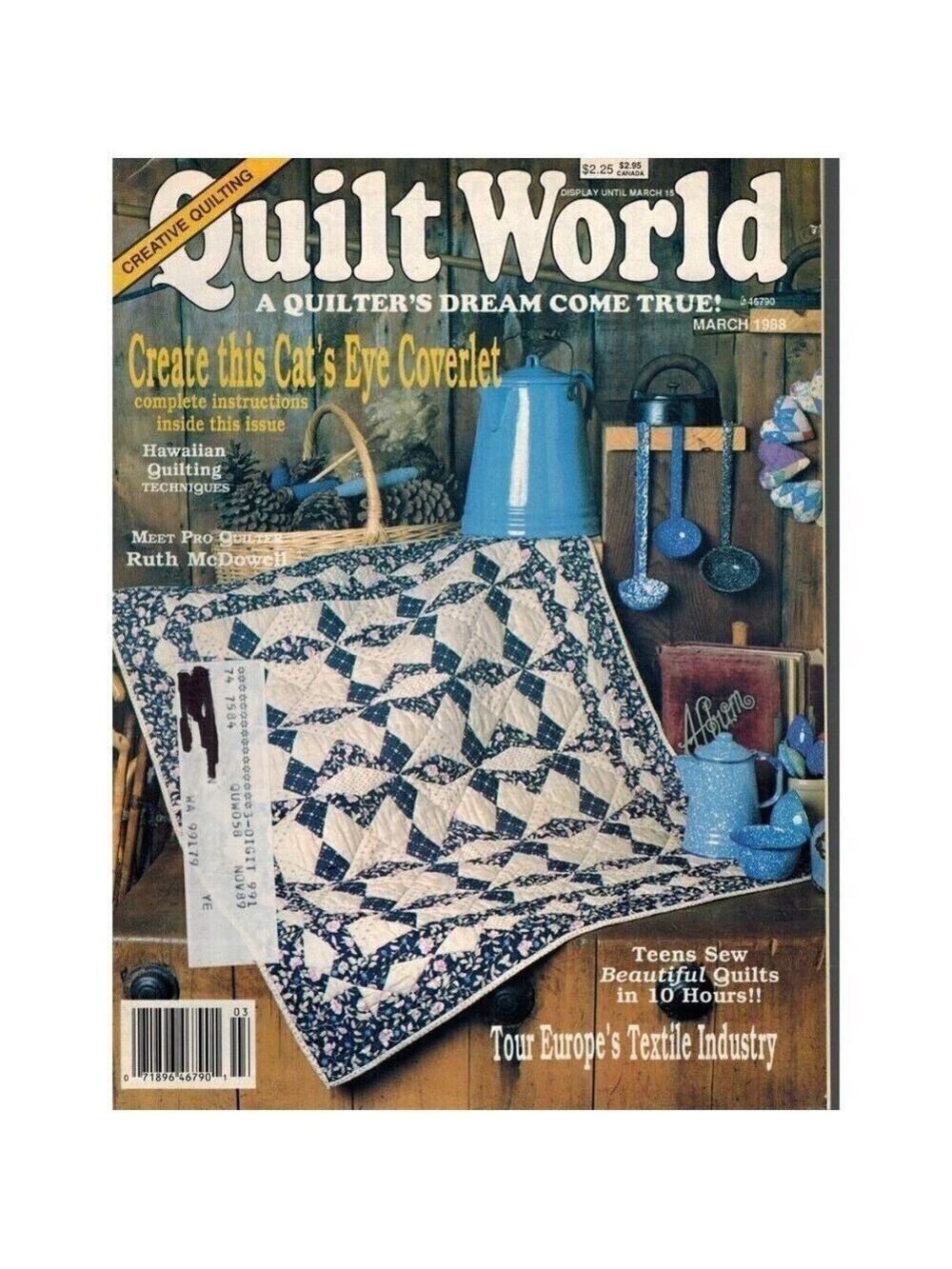 QUILT WORLD MAGAZINE, MARCH 1988 Cats Eye, Hawaiian, Single_Issue_Magazine